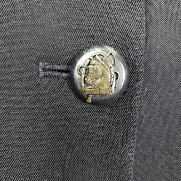 Ralph Lauren Size 6 Petite Equestrian Crest Wool Blend Blazer Black Academia - Picture 7 of 11